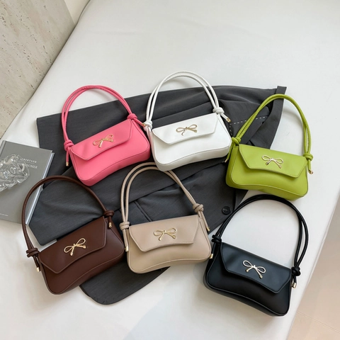Borsa Sottobraccio da Donna con Fiocco alla Moda in Pelle PU Piccola Borsa a Tracolla Quadrata Minimalista Elegante