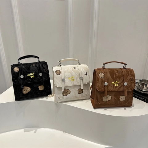 Dames Vintage Marmerpatroon PU Leer Kleine Rugzak Cartoon Patch Borduurwerk Mode Casual Handtas Reisrugzak