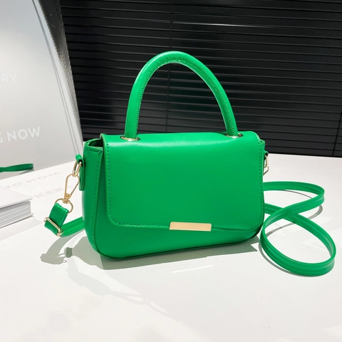 Minimalist PU Leather Crossbody Bag For Women Solid Color Handbag Metallic Decor Adjustable Strap Small Square Bag
