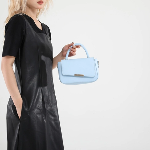 Minimalist PU Leather Crossbody Bag For Women Solid Color Handbag Metallic Decor Adjustable Strap Small Square Bag