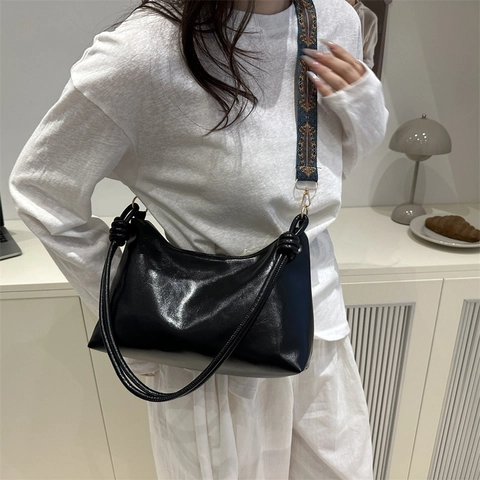 Bolso de Hombro de Cuero PU para Mujer Bolso de Axila Vintage Hobo con Detalle de Nudo Color Sólido Diario Casual