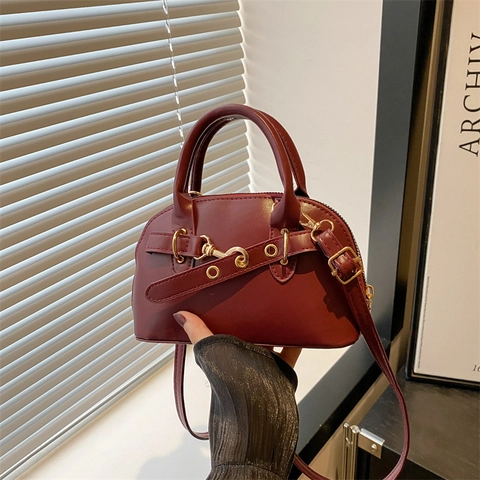 Vintage Muschel Umhängetasche für Damen Modische PU Leder Handtasche Mit Verstellbarem Riemen Retro Mini Bowling Tasche