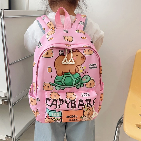 Cute Capybara Print Kids School Backpack Large Capacity Lightweight Nylon Travel Bookbag For Boys Girls Casual Daily Use