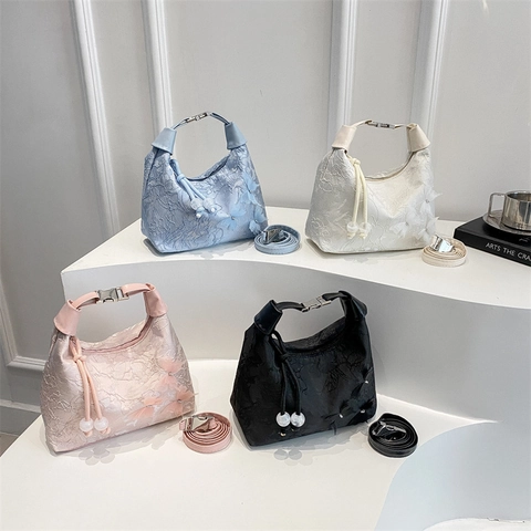 Elegante Bolso de Hombro con Bordado de Encaje para Mujer con Colgante de Mariposa 3D y Perla Correa Ajustable Bolso de Mano Moda Bolso Almohada