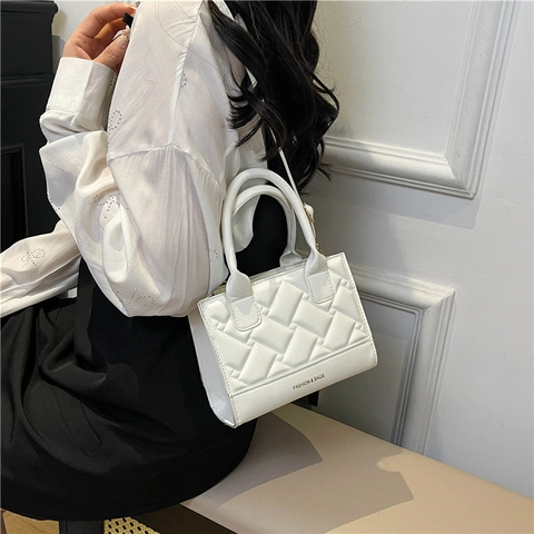 Women Quilted Square Crossbody Bag PU Leather Top Handle Handbag Fashion Shoulder Bag For Daily Use