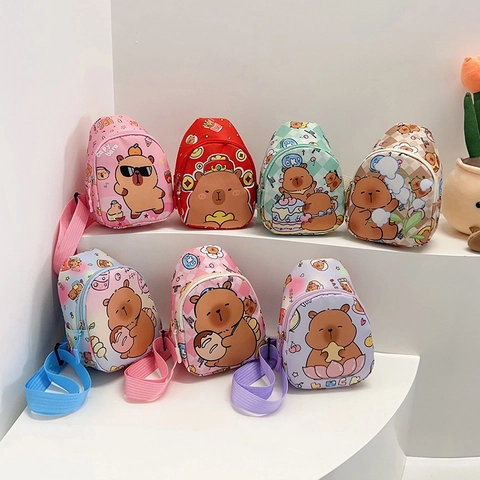 Bolso de Pecho de Dibujos Animados para Niños Diseño de Carpincho Lindo Animal Impreso Bolso de Nailon para Niños y Niñas Moda