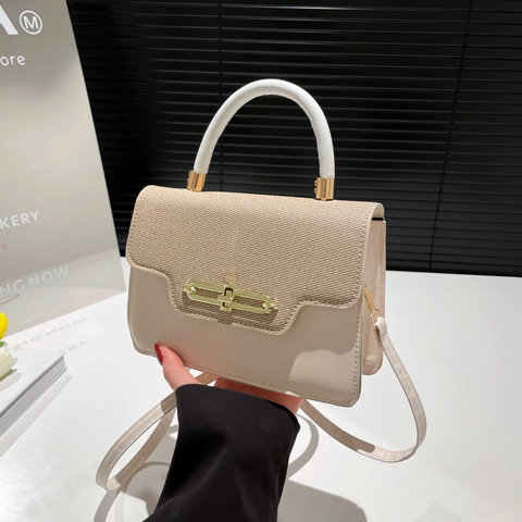 Bolso de Hombro para Mujer con Empalme de Color de Contraste Cuero de PU Solapa Tejida Bolso de Mano Minimalista Bandolera Pequeña
