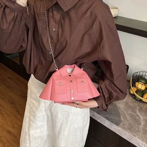 Creative Jacket Shaped PU Leather Mini Crossbody Bag For Women Trendy Shirt Style Chain Shoulder Small Box Bag Purse Jewelry
