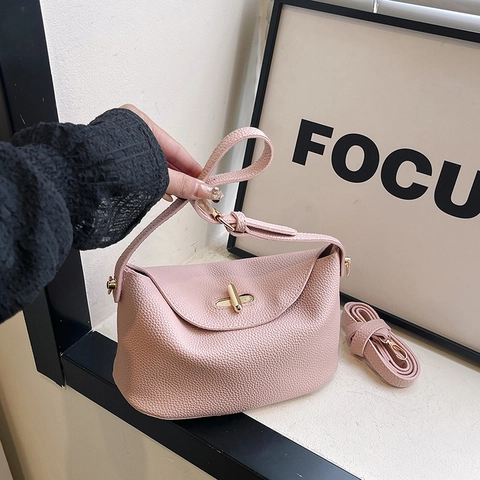 Bolso de Mano de Cuero PU con Patrón de Lichi para Mujer Cierre Giratorio Dorado Bandolera Correa Ajustable Bolso de Hombro Diario