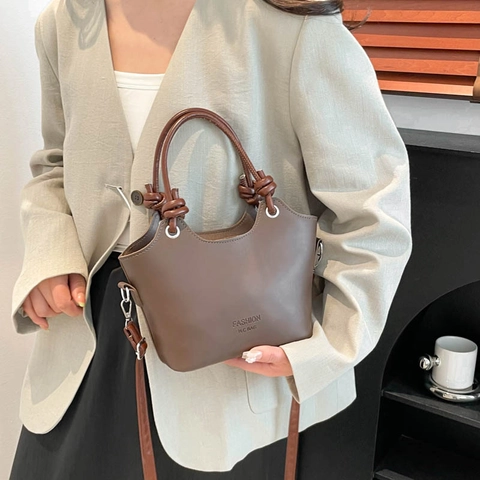 Bolso Bombonera para Mujer de Cuero PU Asa con Nudo Letras Minimalistas Bolso Bandolera Color Sólido Bolso de Mano Diario