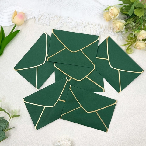 Buste di Carta Verde Scuro Retrò Con Bordo in Foglia d'Oro Buste per Inviti con Lembo a V per Matrimonio Festa Biglietti d'Auguri