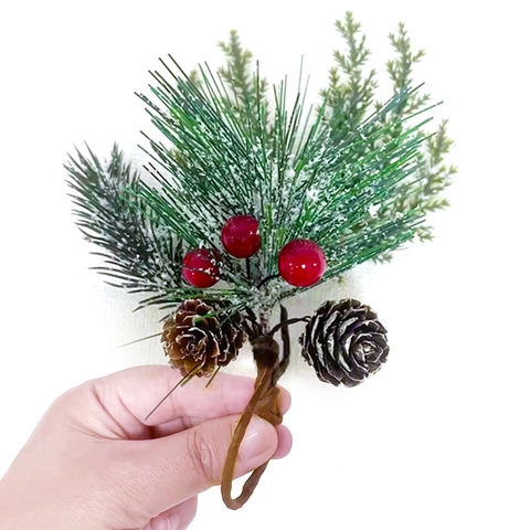 Weihnachten Simulation Kiefernadel Beere Tannenzapfen Stiel Pick Schnee Frost Holz Kunststoff Tischdeko Für Hochzeit Party Festival