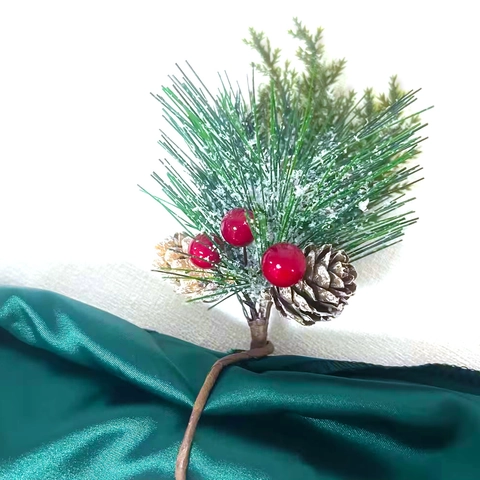 Servilletero Navideño De Piña Artificial Con Aguja De Pino Flocada De Nieve Decoración De Baya Roja Para Mesa De Restaurante