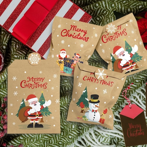 Bolsas de Regalo de Papel Kraft de Navidad Estilo Sobre Diseño Papá Noel Muñeco de Nieve Reno Para Envolver Regalos de Fiesta