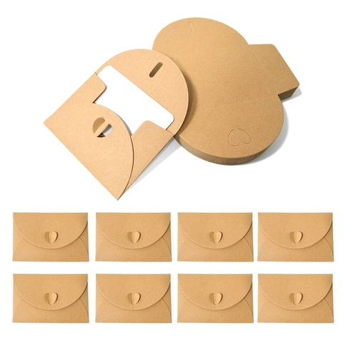Vintage Kraft Paper Mini Envelopes Heart Shape Clasp Design For Wedding Birthday Small Gift Packing And Blank Cards