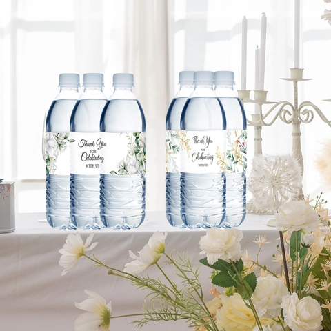 Étiquettes De Bouteille D'Eau Autocollants Floraux Feuille D'Or Merci Mariage Fête Décoratif Adhésif