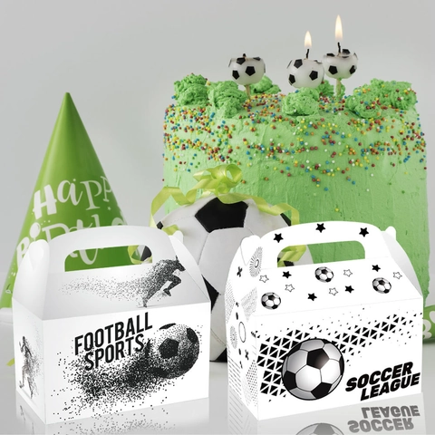 Fußball Thema Party Geschenkboxen Weißer Karton Süßigkeiten Box Mit Griff Für Geburtstag Sport Wettbewerb Dekorationen