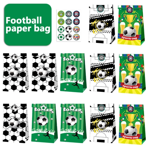 Football Soccer Theme Party Favor Bags With Stickers Set For Kids Birthday Sports Event Gift Packaging Paper Bags