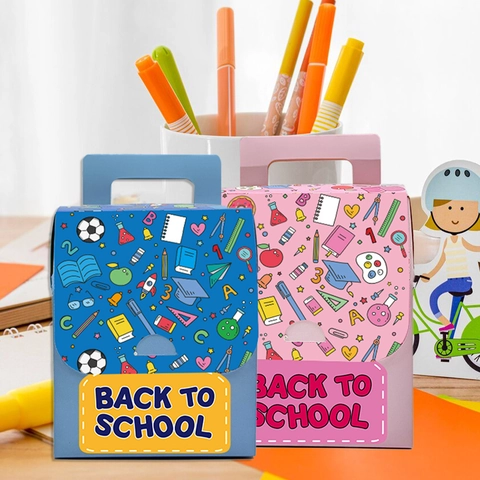 Scatole Regalo Ritorno a Scuola Cartone Animato Cancelleria Carta Caramelle Scatola Con Manico per Festa in Classe Studenti