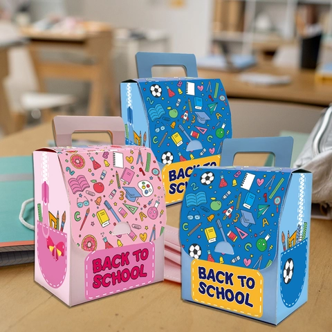 Scatole Regalo Ritorno a Scuola Cartone Animato Cancelleria Carta Caramelle Scatola Con Manico per Festa in Classe Studenti
