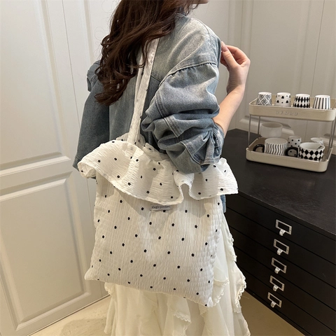 Borsa Tote da Donna in Chiffon a Rete Grande Capacità Stampa Floreale Bordo con Volant Borsa a Spalla Seersucker Stile Fata Vacanza Mare