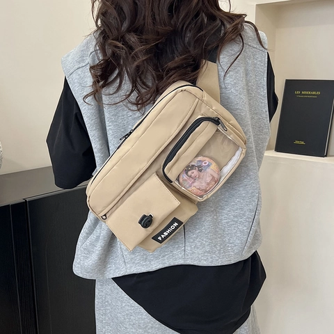 Borsa a Tracolla in Nylon Streetwear Giapponese Grande Capacità Tracolla Larga Borsa da Petto Moda Donna Borsa a Spalla