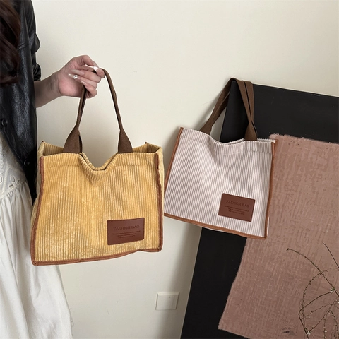 Dames Corduroy Tote Bag Grote Capaciteit Casual Veelzijdige Schoudertas Voor Woon-werkverkeer Reizen Shopping Handtas