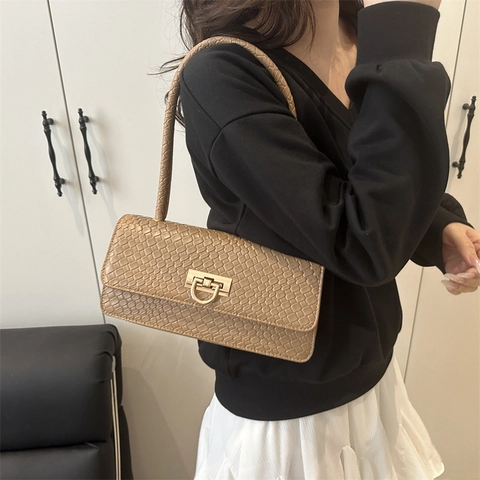 Damen Luxus Krokodilmuster Gewebte Unterarmtasche Retro Mode Baguette Tasche Mit Metallschnalle Schultertasche Für Tägliches Styling