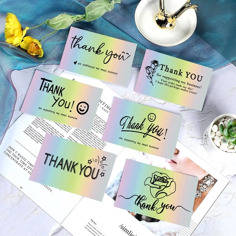 Holographic Thank You Cards For Small Business Rainbow Laser Paper Greeting Cards For Gift Packaging Wedding Party Stationery