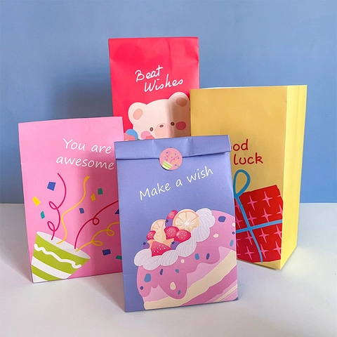 Sacchetti Regalo in Carta Kraft con Adesivi Disegno Orso Stella Torta Per Feste Compleanno Confezioni Festive