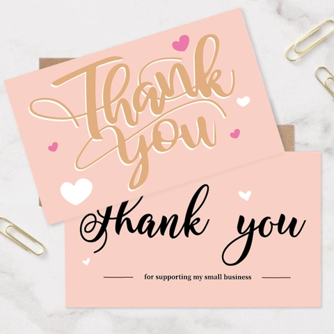 Pink Minimalist Paper Thank You Cards With Heart Pattern For Small Business Supporting Gift Message Greeting Cards For Shop