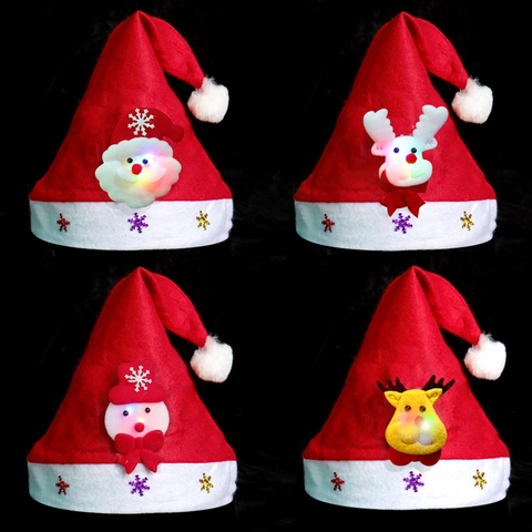 LED Weihnachtsmütze Plüsch Leuchtende Cartoon Weihnachtsmann Schneemann Rentier Für Erwachsene Kinder Party Deko
