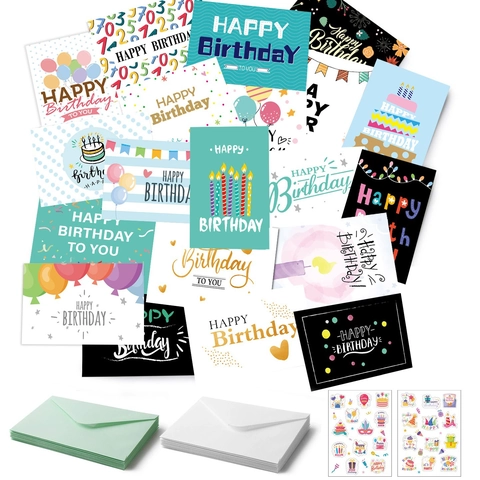 Geburtstagskarten Mit Umschlägen Und Aufklebern Verschiedene Designs Für Feiern Bunte Papier Klappkarten