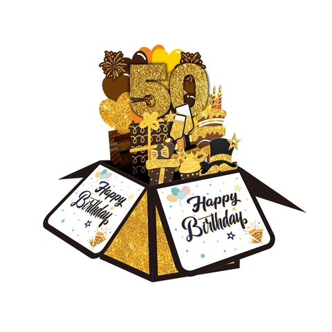 Biglietto Auguri Compleanno 3D Pop Up Design Scatola Pieghevole Intaglio Carta Happy Birthday Con Glitter Dorato