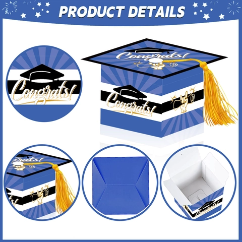 Graduation Cap Shaped Candy Boxes Striped Doctoral Cap Paper Gift Boxes With Tassels Congrats Graduation Party Favors Decor