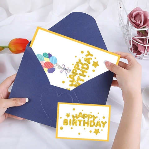 Set Biglietti Auguri Compleanno 3D Pop-up Con Busta Glitter Oro Happy Birthday Cartoncino Per Regalo Festa