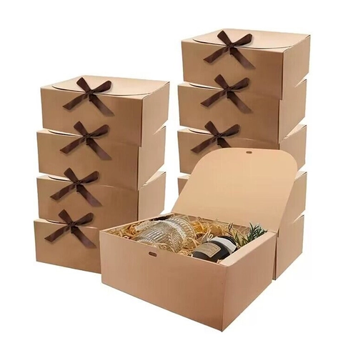 Kraft Paper Gift Box With Satin Ribbon Bowknot Rectangle Cardboard Packaging Box For Birthday Wedding Party Favors Candy Jewelry Cosmetics