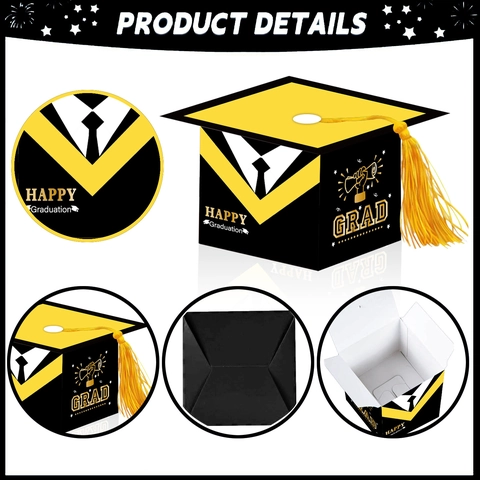 Cajas de Regalo de Papel con Forma de Birrete de Graduación Con Borlas Amarillas Cajas de Caramelos Happy Graduation para Recuerdos de Ceremonia Pequeñas Cajas
