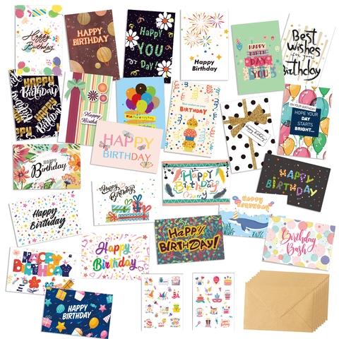 Kreative Geburtstagskarten-Set Mit Kraftpapier-Umschlägen Und Aufklebern Mehrere Designs Für Geburtstagswünsche Papierkarten