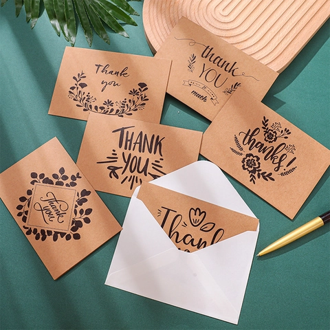 Thank You Greeting Cards With Envelopes Floral Gold Foil Birthday Best Wishes Paper Cards For Party Wedding Business Gift