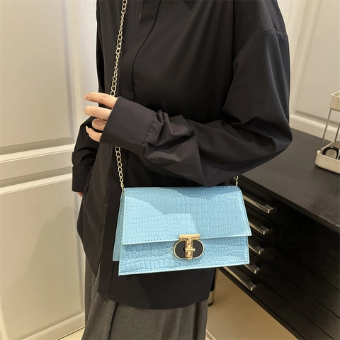 Borsa A Spalla Da Donna Motivo Coccodrillo Vintage In Pelle PU Piccola Borsa A Tracolla Catena Dorata Chiusura A T