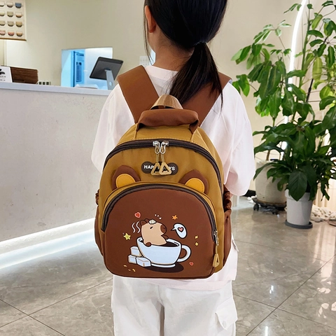 Simpatico Zaino per Bambini con Stampa Capybara Cartone Animato in Nylon a Contrasto Borsa da Scuola per Ragazzi Ragazze
