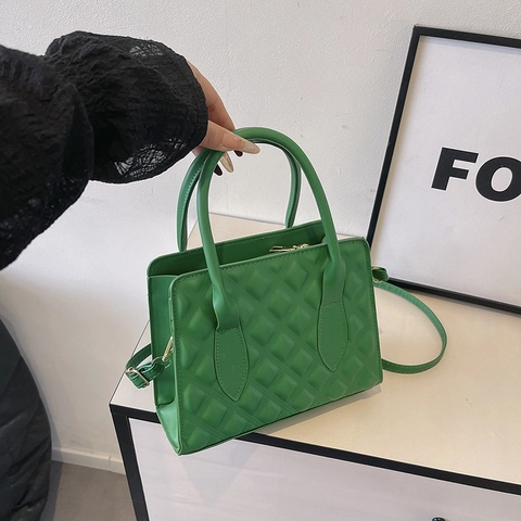 Borsa a Tracolla da Donna alla Moda Trapuntata a Rombi in Pelle PU Piccola Quadrata con Manico Superiore e Tracolla