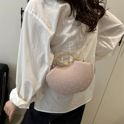 Pochette de Soirée en Jean pour Femme Avec Chaîne Dorée Fermoir en Strass Sac à Main Coeur pour Mariage Banquet