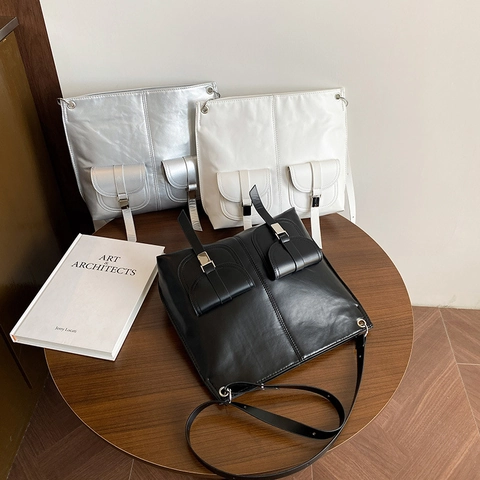 Summer New Fashion Street Trend PU Leather Large Capacity Shoulder Crossbody Bag Utility Multi-Pocket Square Messenger Bag For Women
