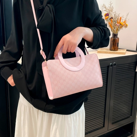 Borsa a Mano Quadrata Piccola in PU con Monogramma a Lettere di Design Retro di Nicchia Per Donna 2025 Primavera Estate Borsa a Tracolla Coreana da Pendolare Con Manico Circolare