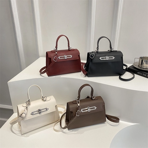 Borsa Quadrata Piccola in Pelle PU Minimalista di Moda Donna Borsa a Tracolla Trendy Con Manico a Serratura Metallica Borsa Casual Quotidiana