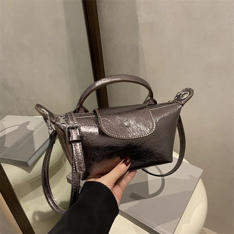 Sac à Main Mini en Cuir PU Plissé Métallique pour Femme Sac à Bandoulière Mode Petit Sac Tote Dumpling Sacoche de Rue