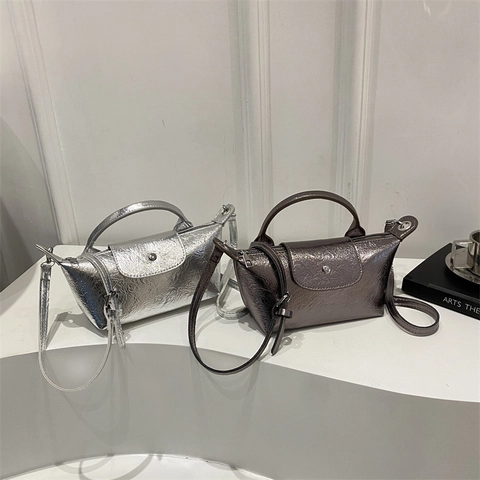 Metalen Geplooide Dumpling Schoudertas Voor Dames Mini Crossbody Handtas Met Handvat Mode Minimalistische Pouch Tas