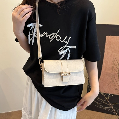 Borsa A Tracolla In Pelle PU Con Motivo Coccodrillo Chiusura In Bambù Dorato Borsa A Spalla Retro Per Donna Quotidiana Elegante